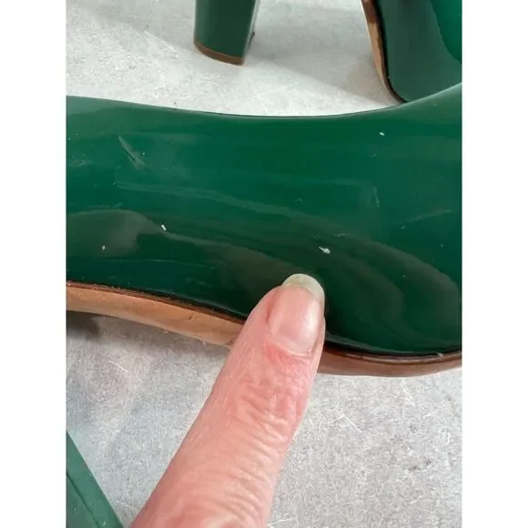 J. Crew Factory Green Heels with Light Green Toe Cap - Picture 13 of 16